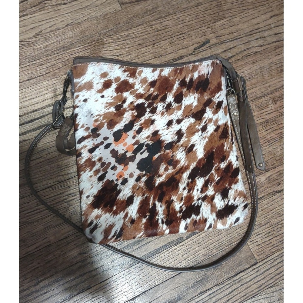 Tony Lama Crossbody Bag Genuine Hair On Hide Leather Western Tooled Boho Purse - Picture 3 of 9